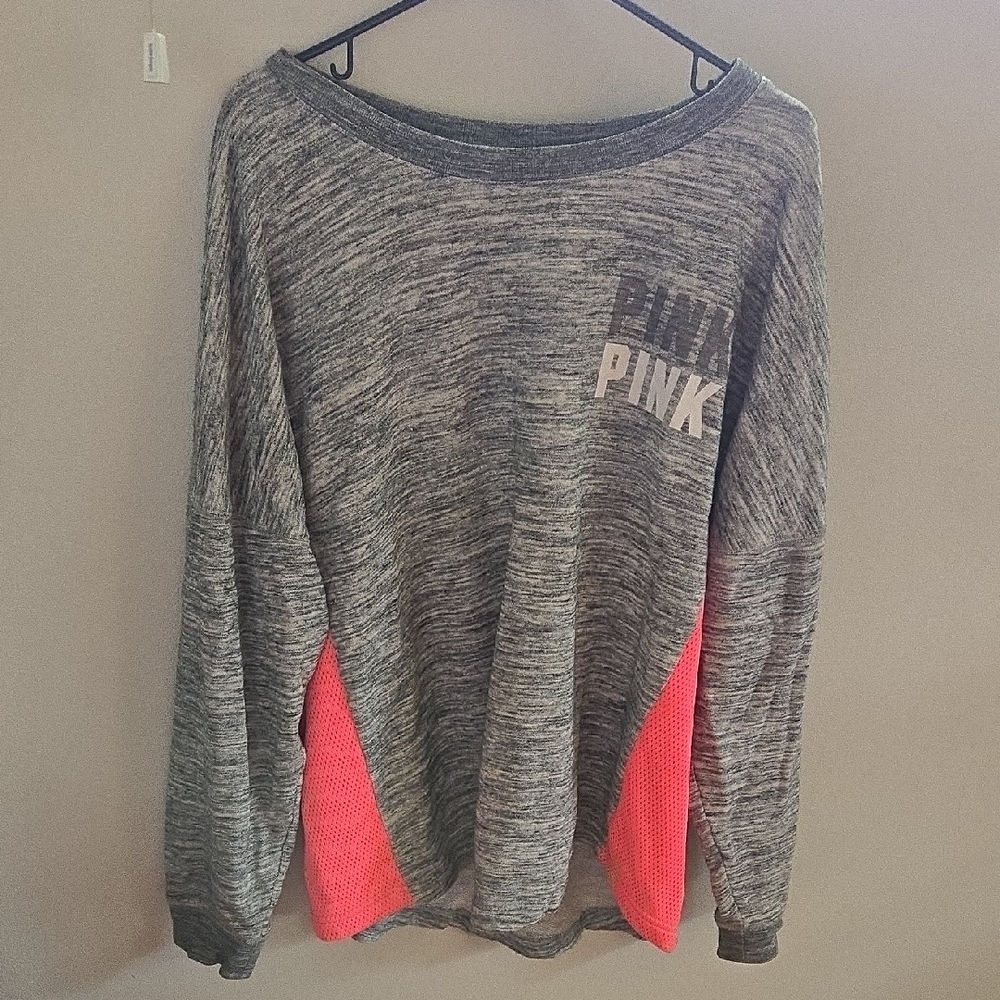 PINK Victoria's Secret Off-Shoulder Gray and Pink Sweater